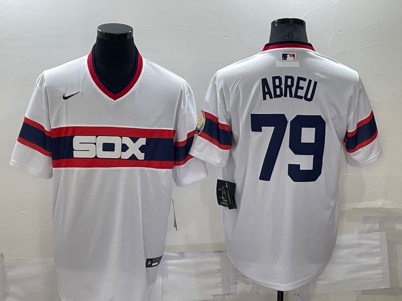 Men Chicago White Sox #79 Abreu White Game Throwback Nike 2022 MLB Jerseys